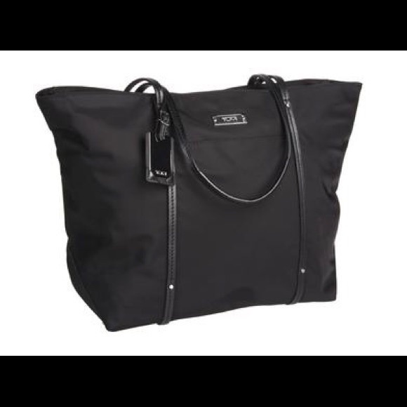 Tumi Bags Tumi Voyageur Black Nylon Q Tote With Red Lining Poshmark